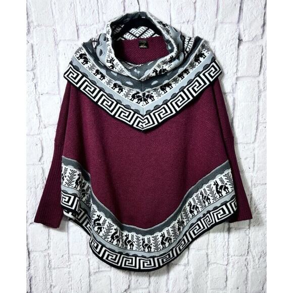 Alpaca Collection Made In Peru Womens Poncho Scarf Cowl Neck Shawl Geometric M/L - Picture 1 of 9